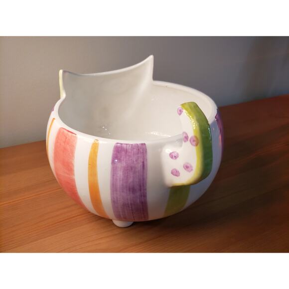 Vintage Ceramic Pop Art Cat Planter Made In Portugal 5" Tall 9" Long. - Picture 3 of 6